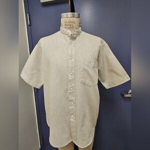 PERRUZO Loose Weave Beige M Shirt With Band Collar